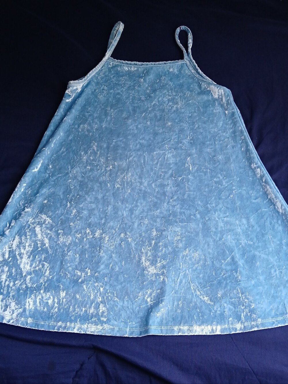 Light Blue Velvet Slip Chemise with Spaghetti Straps (10-12)